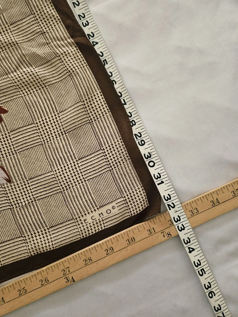 Echo Silk Floral Bouquet Glen Plaid Square Scarf Brown Gold 32